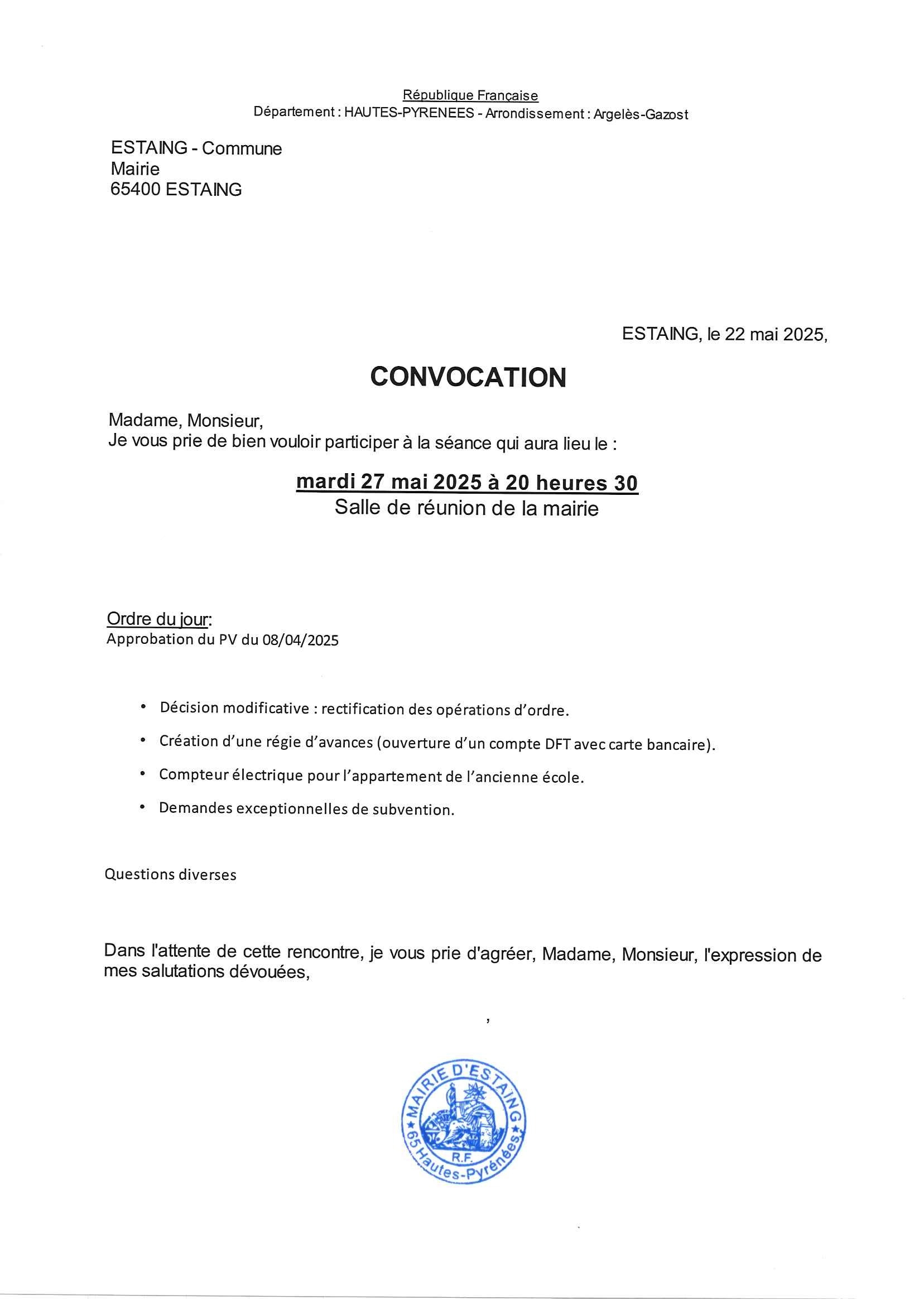 Convocation CM 27 05 2025