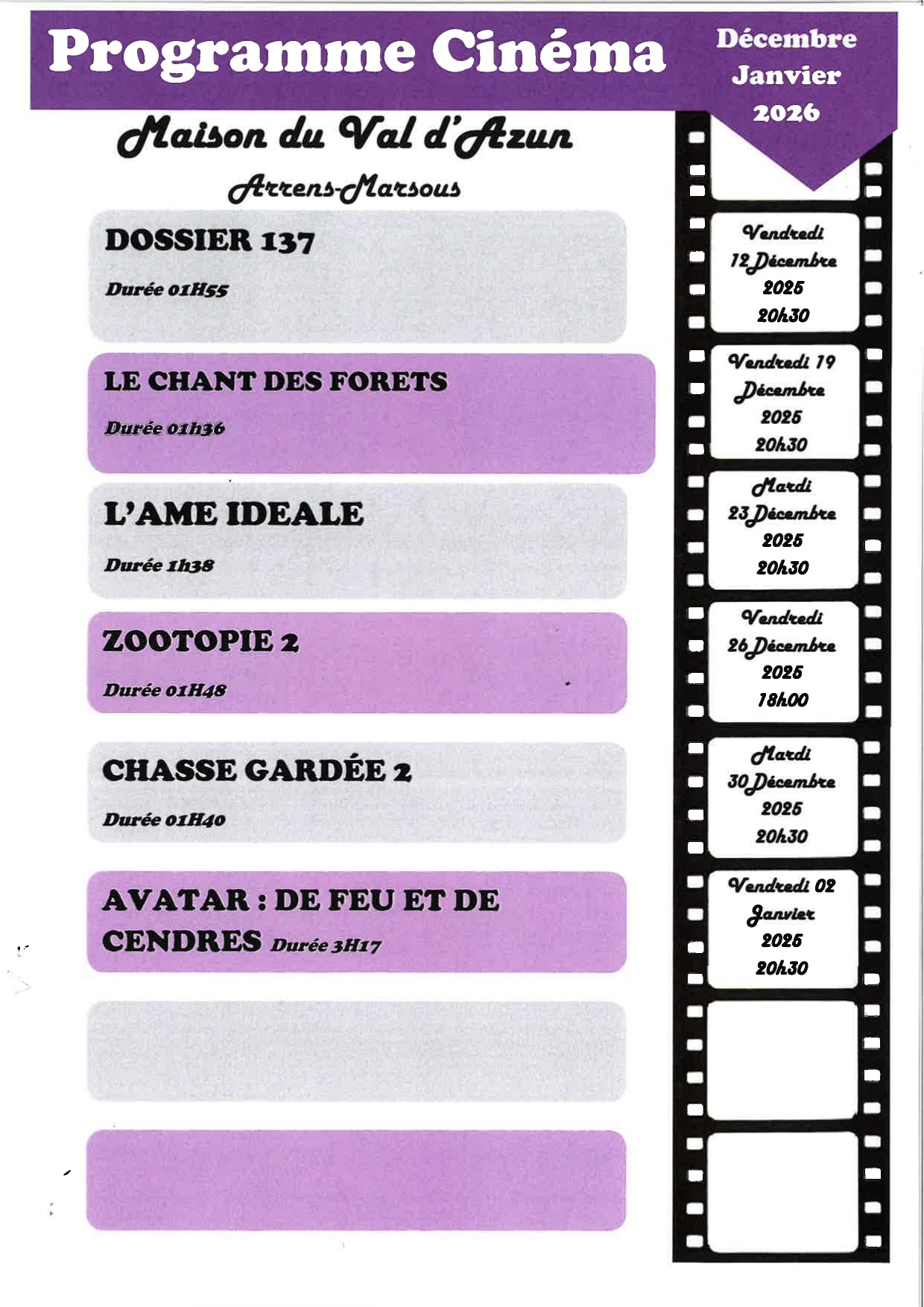 Programme Cinéma Maison du Val dAzun Arrens Marsous Fin décembre et Début Janvier 2026 page 0001