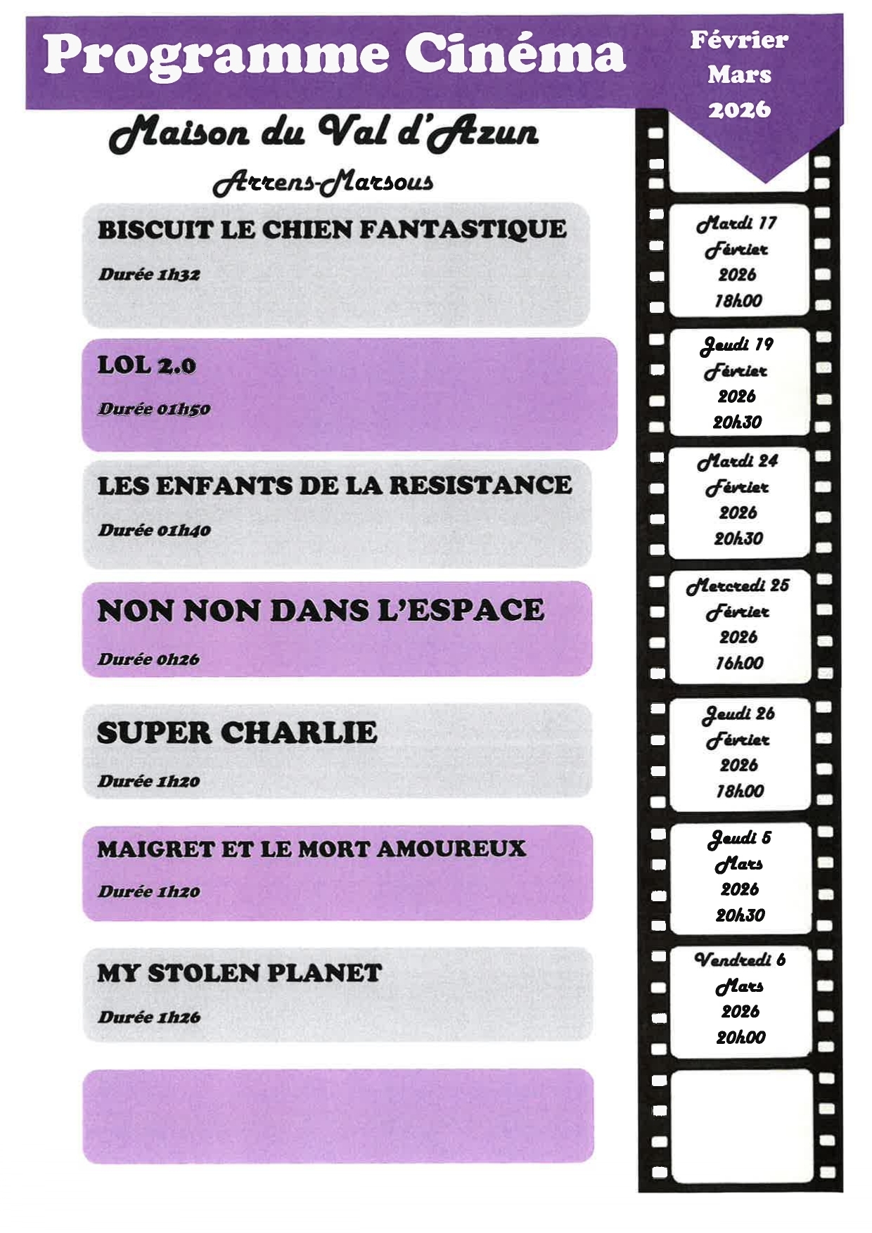 Programme Cinéma Maison du Val dAzun Février au 6 Mar s 2026 page 0001