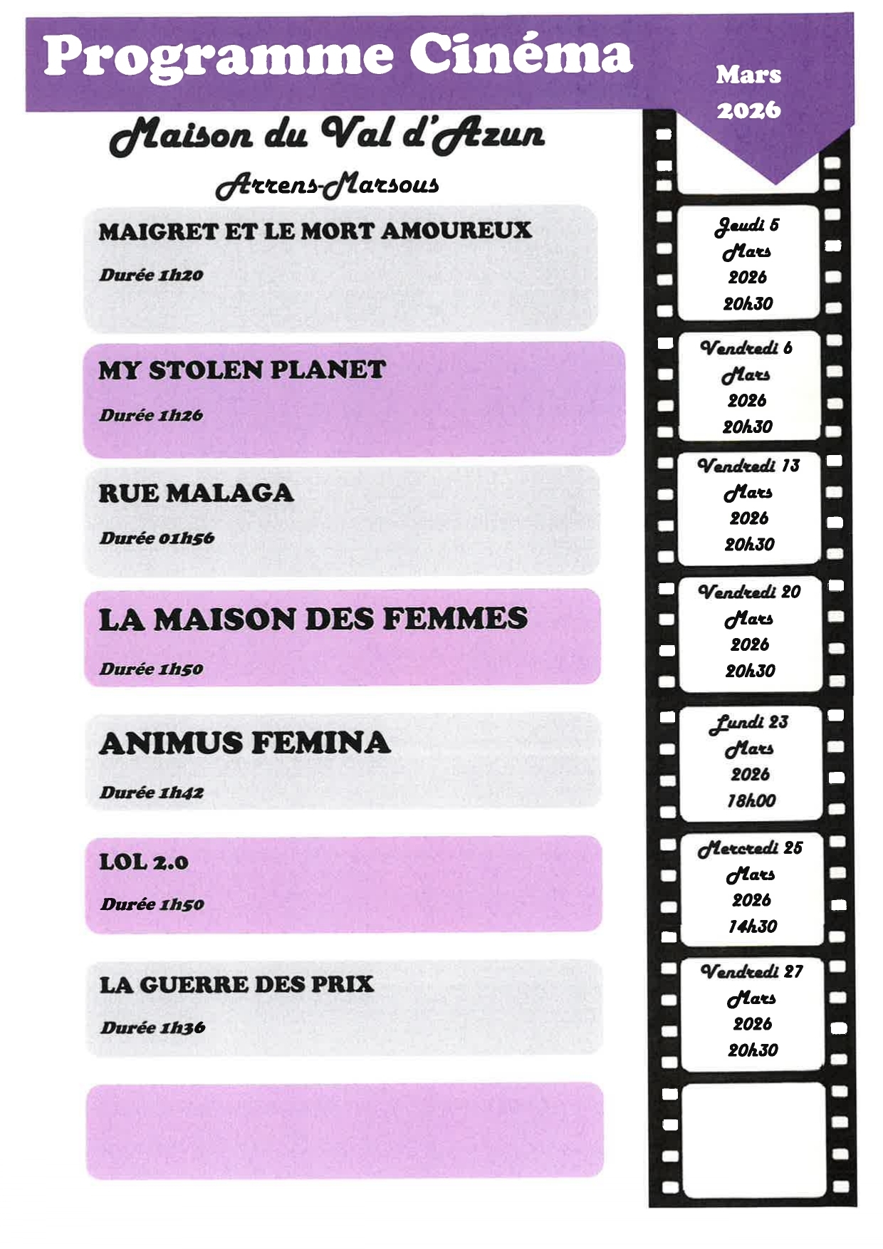 Programme Cinéma Maison du Val dAzun Mars 2026 page 0001