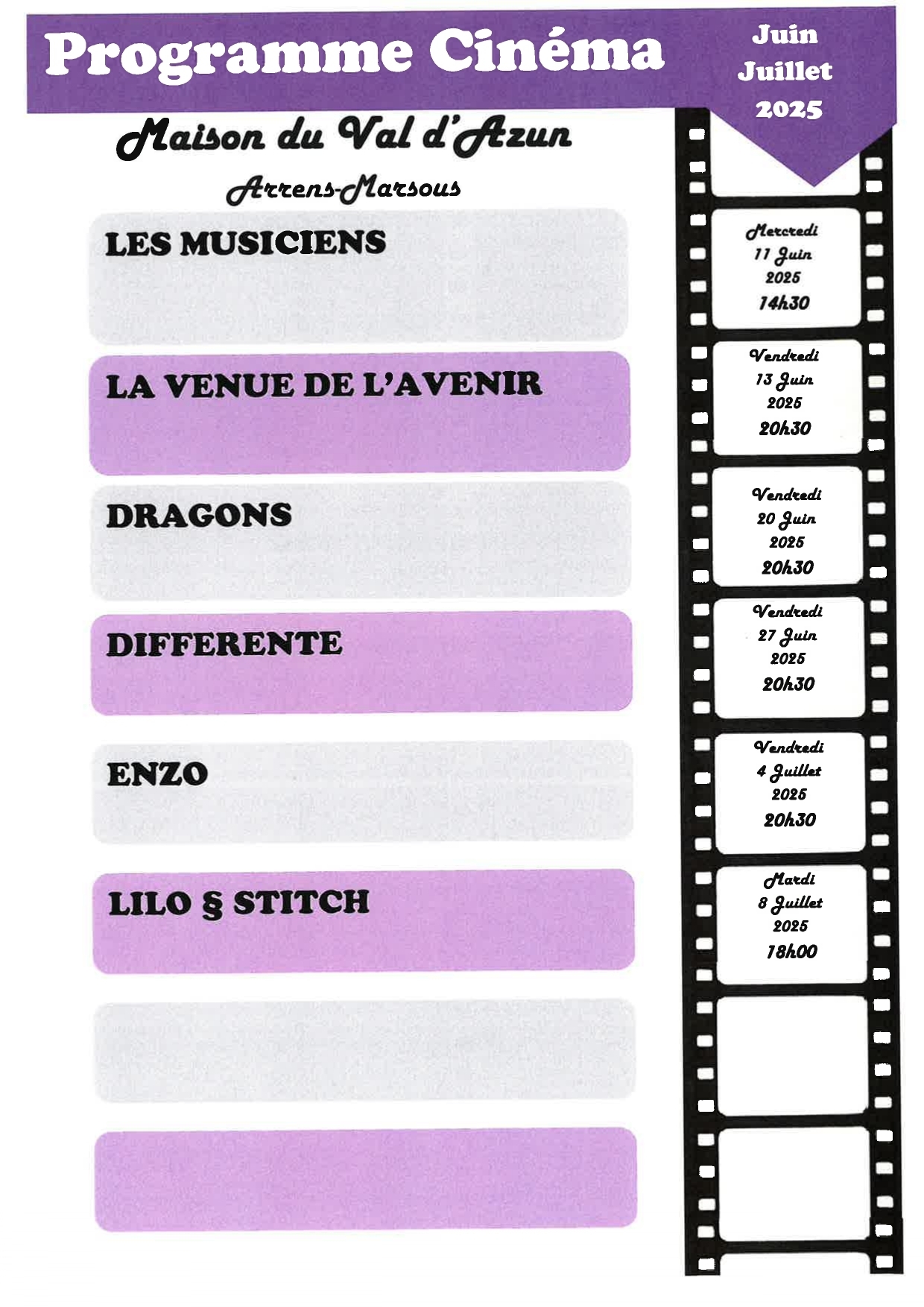 Programme cinéma Juillet 2025