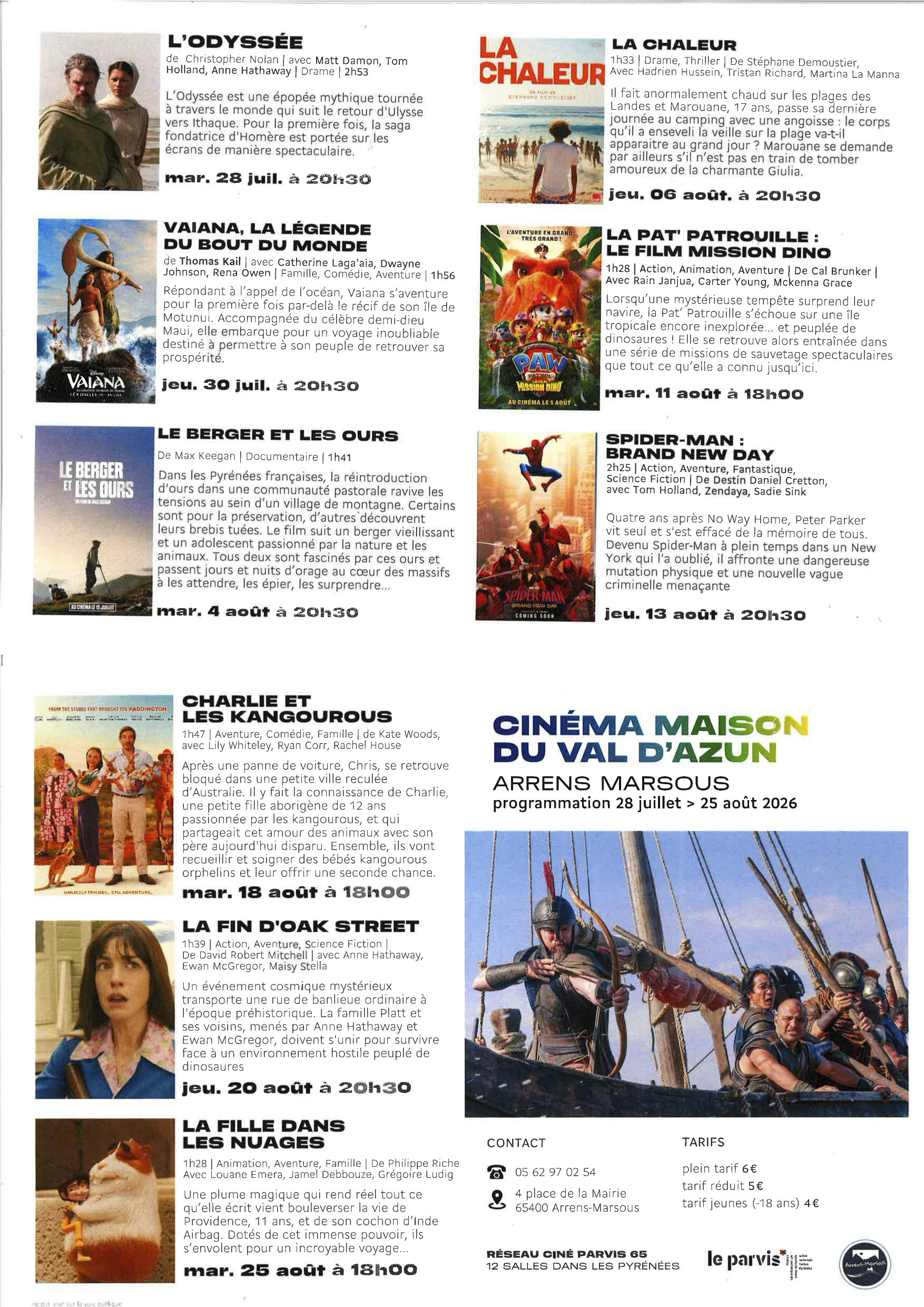 Programme cinéma Maison du Val d azun du 28 Juillet au 2 5 Aout 2026 ok