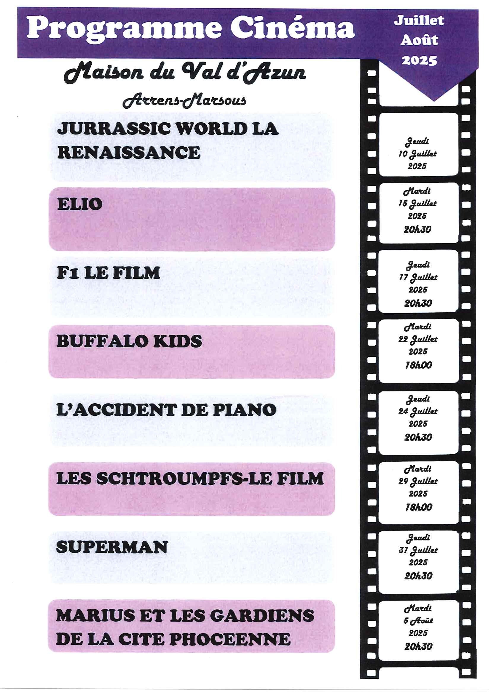 Programme cinéma juillet août