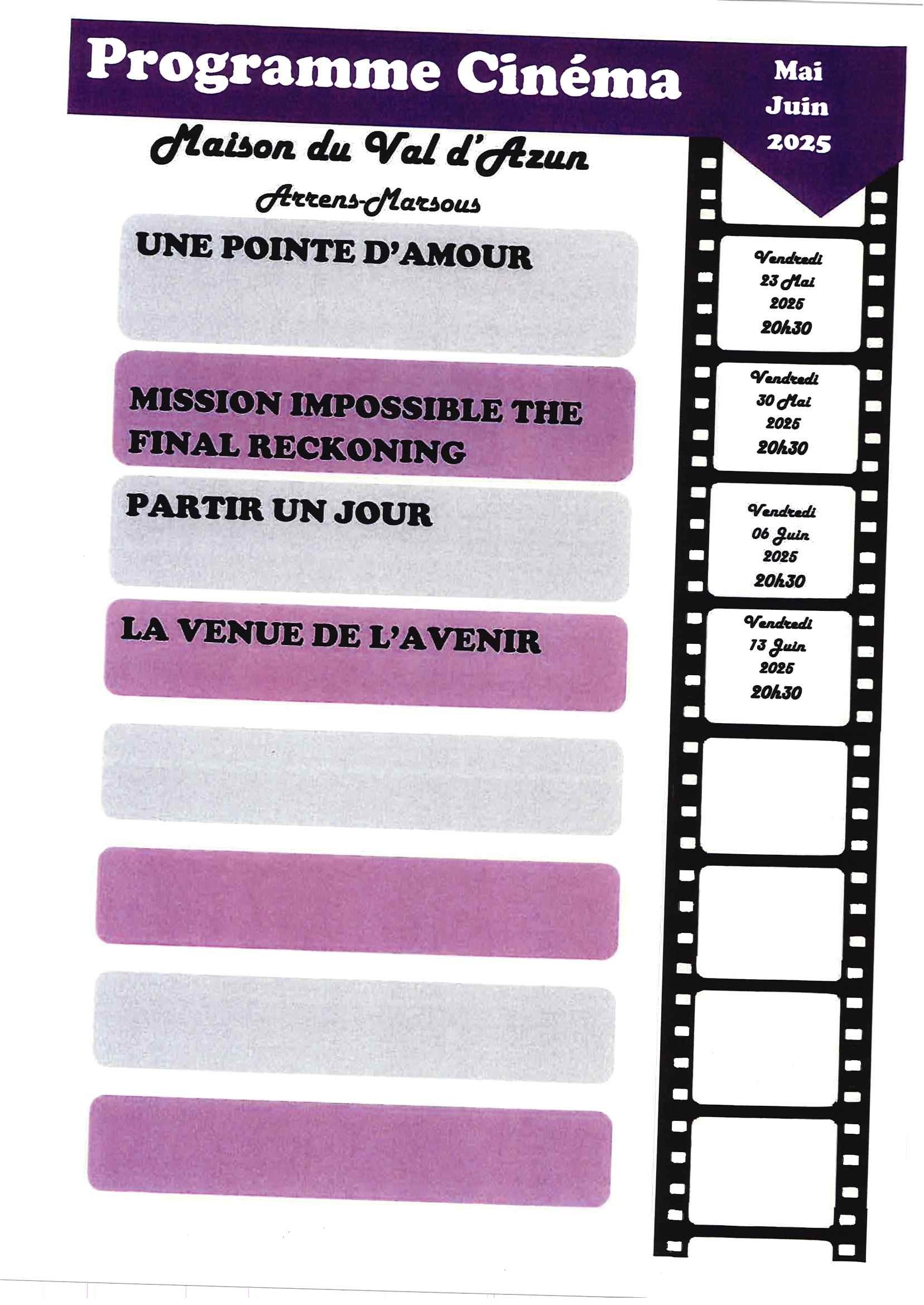 Programme cinéma juin 2025