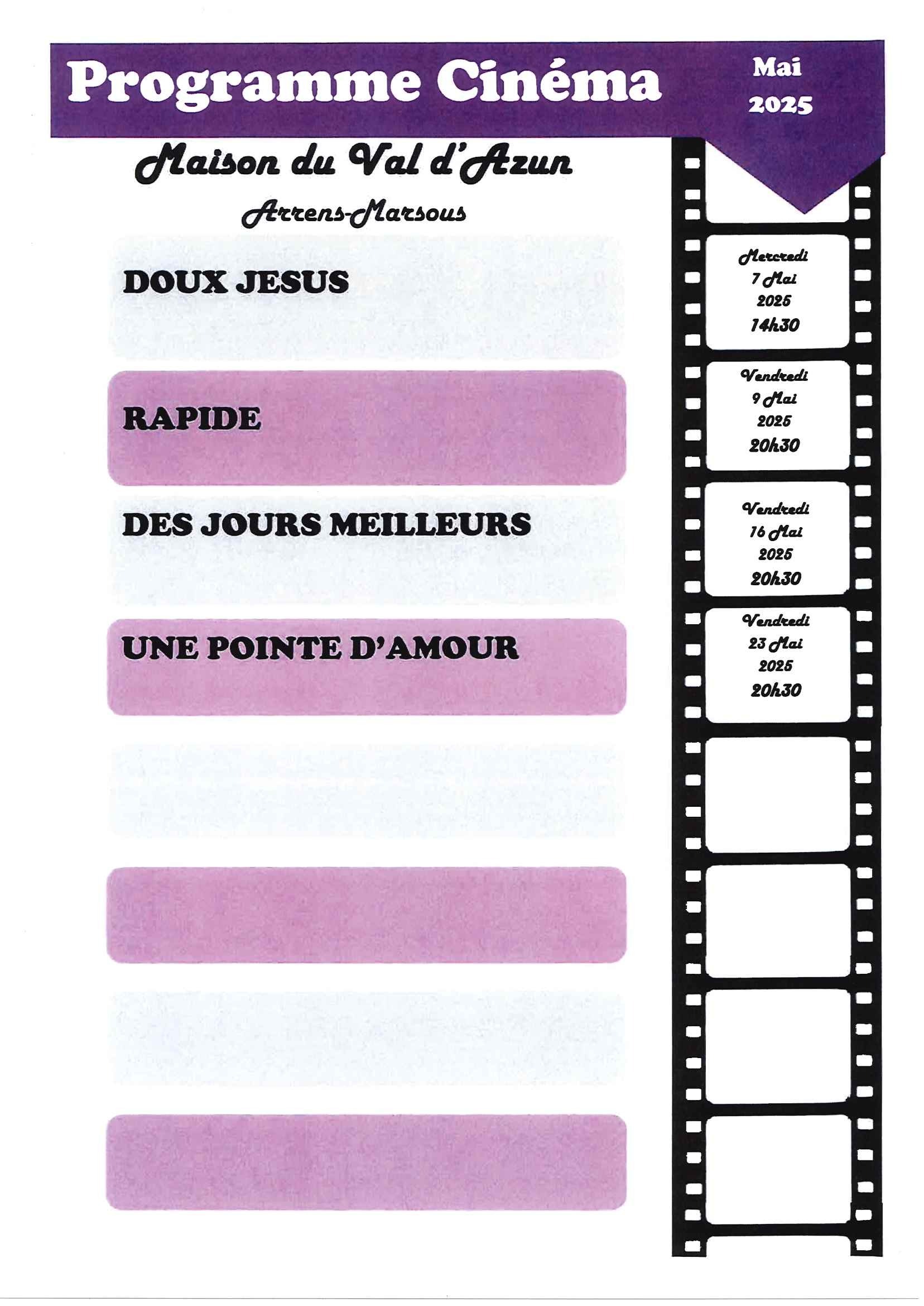 Programme cinéma mai juin 2025